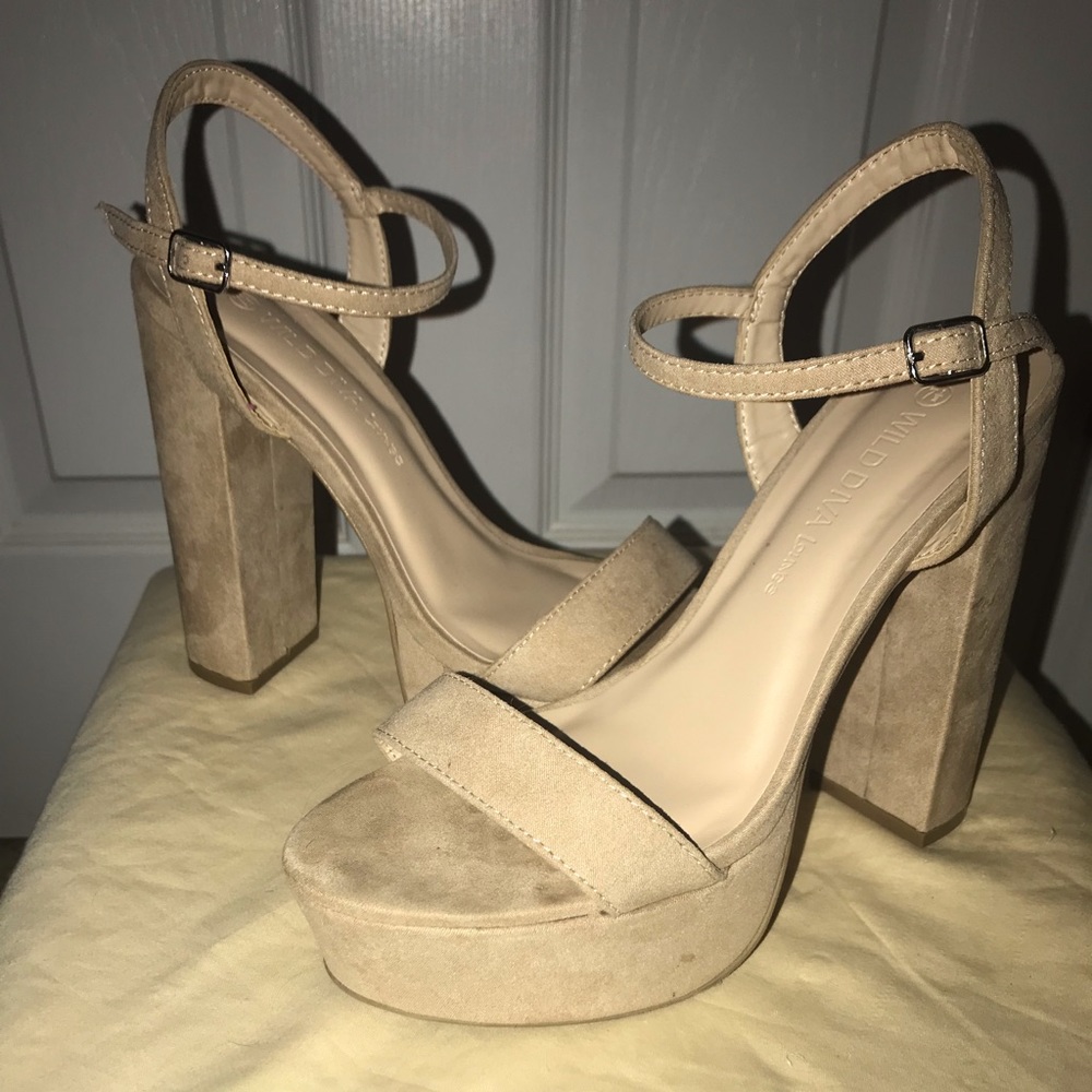 Tan suede platform heels